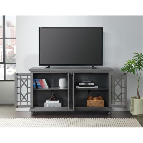 Elegant Gray Wood TV Stand for 50", 55", 60", 65" TVs, Entertainment Center with Doors, Adjustable Shelves, Storage, Media Console, Sideboard, Hallway Accent Chest 63" W x 18" D x 35" H