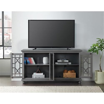 Elegant Gray Wood TV Stand for 50", 55", 60", 65" TVs, Entertainment Center with Doors, Adjustable Shelves, Storage, Media Console, Sideboard, Hallway Accent Chest 63" W x 18" D x 35" H