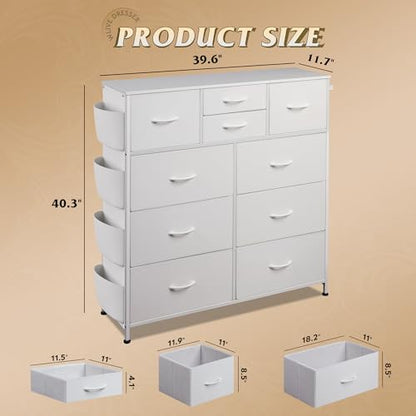 10 Drawer White Fabric Dresser for Bedroom, Side Pockets Chest, view 4