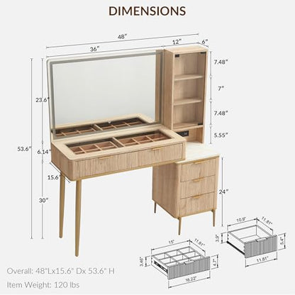48" Fluted Makeup Vanity Desk with 36" HD Lighted Mirror, view 3