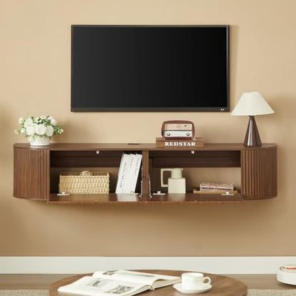 55" Walnut Fluted Floating TV Stand for TVs up to 65" for Living Room, view 5