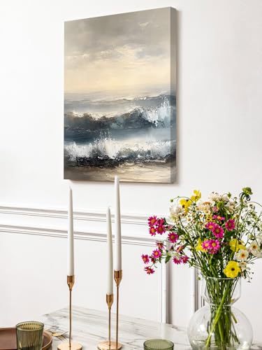 NuYeBiofx Abstract Beach Painting Art Canvas Wall Art Prints,48"x32" Framed Picture Artwork Sky Ocean Landscape Printed Canvas Oil Painting for Living Room Bedroom Office,Ready to Hang