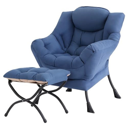 Lazy Chair with Ottoman, Blue Modern Large Accent Chair, Comfy Leisure Sofa Armchair with Ottoman, Reading Chair with Footrest for Bedroom, Living Room, Dorm Rooms, Blue
