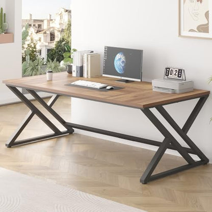 Rustic Large Computer Desk, 79" Extra Long Industrial Home Office Desk, view 4