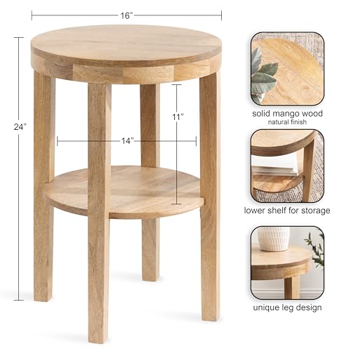 Talcott Modern Round Wood Side Table, 16 x 16 x 24, Natural Wood, Transitional Decorative Two-Tier End Table for Use as a Bedroom Nightstand or Living Room Accent