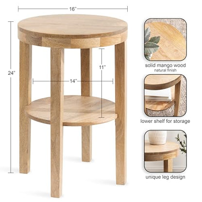 Talcott Modern Round Wood Side Table, 16 x 16 x 24, Natural Wood, Transitional Decorative Two-Tier End Table for Use as a Bedroom Nightstand or Living Room Accent