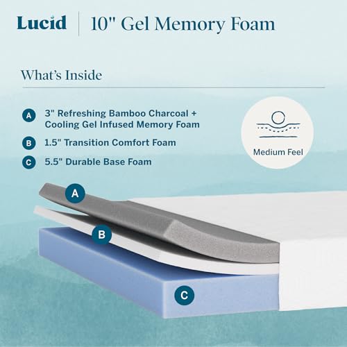® 10" Medium Gel Memory Foam Mattress – Bamboo Charcoal & Cooling Gel –, view 3