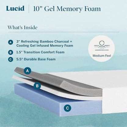 ® 10" Medium Gel Memory Foam Mattress – Bamboo Charcoal & Cooling Gel –, view 3