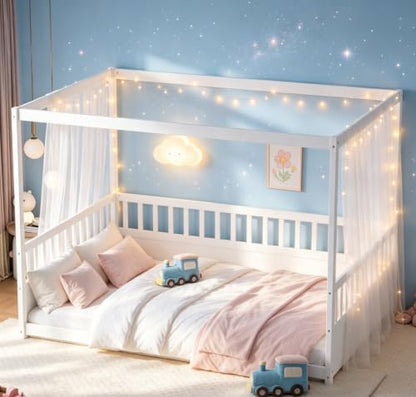 Full Canopy BedFrame, Wood Montessori House Floor Bed, view 5