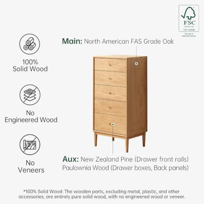 Solid Oak Wood Dresser, 5 Drawer Dresser for Bedroom, view 6