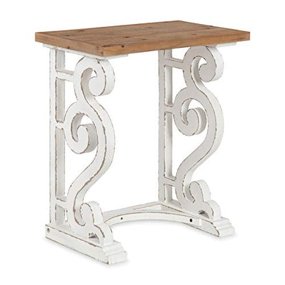 Wyldwood Rustic French Solid Wood Side Table, 24" x 14" x 12.75", White and Rustic Brown, Chic Farmhouse Inspiration, Natural Wood Top