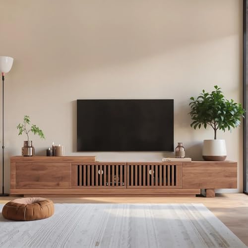 94.48" Mid Century Modern TV Stand for TVs up to 70"-90",Tv Console with 4 Storage Cabinets, Media Furniture for Living Room or Bedroom,Walnut (78.54“ to 103")