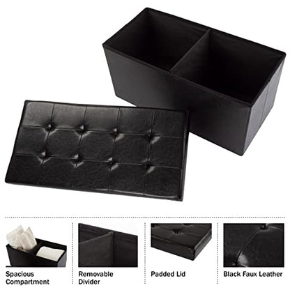 Storage Ottoman - 30-Inch Folding Faux Leather Footrest, Linen Chest, or Bench with Removable Bin for Living Room or Bedroom by Home-Complete (Black)