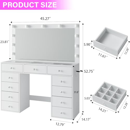 45" Large White Vanity Desk with Vibrant RGB Lighting., view 3