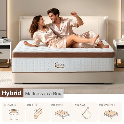 Queen Size Mattress 12 Inch, Hybrid Mattresses in a Box, Medium Firm Individual Pocket Springs Fiberglass Free Breathable and Stress-Relieving CertiPUR-US 80" x 60"