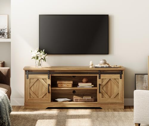 Farmhouse Style TV Stand for 55-65 inch TV w/Distressed Wood Finish, view 2