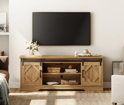 Farmhouse Style TV Stand for 55-65 inch TV w/Distressed Wood Finish, view 2