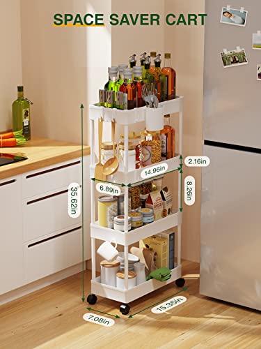 Slim Rolling Storage Cart - 4 Tiers Bathroom Organizer Utility Cart, view 4