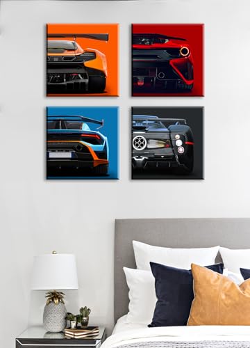 Sports Car Canvas Wall Art Decor for Men Room, 4x12x12 inches Framed | Solid Wood Frame,High-Res Giclée Print,Fade Resistant,Ready-to-Hang with Hooks,Ideal for Garage & Man Cave,Gift for Car Fans