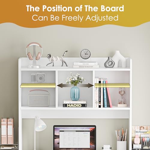 Desktop Bookshelf, Countertop Storage Hutch with 4 Shelves for Computer Desk, view 5
