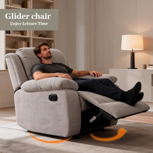Soft Microfiber Reclining Sofa Set, Drop Down Table, Cupholder Console, Living Room Set, Sofa Loveseat Glider Chair 8018M (Light Grey, Sofa+Loveseat+Chair)