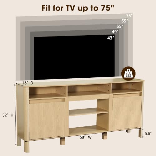 68" Mid Century Modern TV Stands for Living Room, Fulted TV Stand, view 3