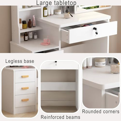 MONGMON Vanity Desk with Mirror and Lights, 3 Lighting Modes, view 5
