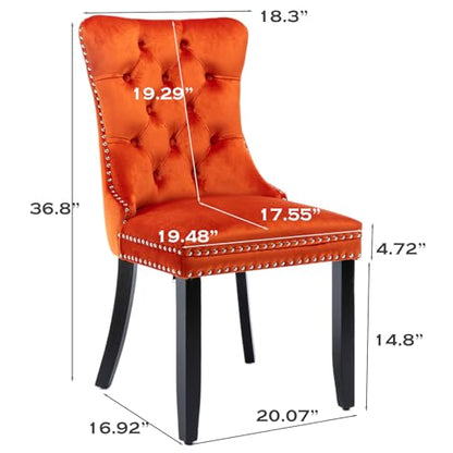 Velvet Dining Chairs Set of 4, Tall Back Side Chair, Modern Upholstered High-end Tufted Side Chair with Button Back Ring, Solid Wood Legs (Orange)