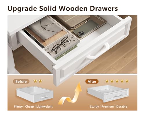 55 Inch L Shaped Standing Desk with 4 Wooden Drawers, White, view 5