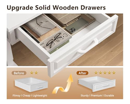 55 Inch L Shaped Standing Desk with 4 Wooden Drawers, White, view 5