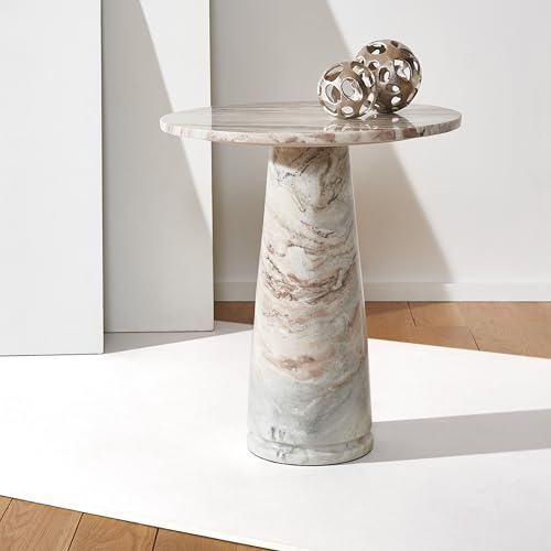 SAFAVIEH Furniture - Valentia Tall Marble Accent Table - White & Brown - Marble Top - Glam Stone Pedestal Design - Ideal for Living Room, Entryway, Dining Room, 20.5" W x 20.5" D x 23.5" H (SFV9703B)