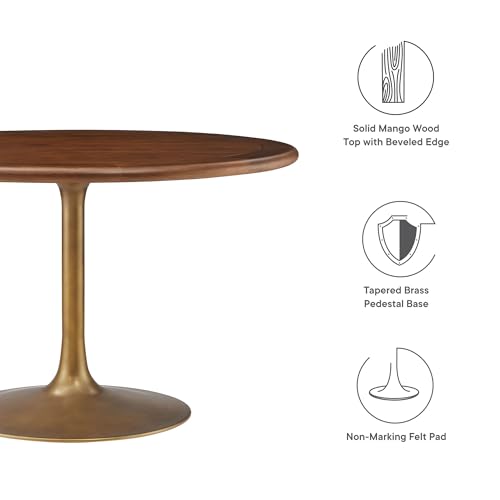 Lippa 48Inch Round Dining Table Pedestal Base Solid Wood Walnut Finish Modern Kitchen Room Entertaining Home Furniture Quality Stylish Elegant Durable Refined