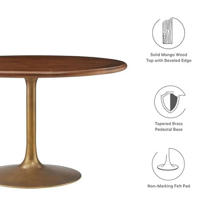 Lippa 48Inch Round Dining Table Pedestal Base Solid Wood Walnut Finish Modern Kitchen Room Entertaining Home Furniture Quality Stylish Elegant Durable Refined