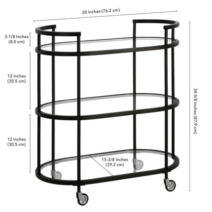 30" Wide Oval Bar Cart in Blackened Bronze, Bar Carts for the Home | Sleek rolling shelving unit that moves room to room with ease, doubling as a stylish bar cart or convenient coffee station