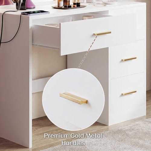 White Vanity Desk with Lighted Mirror and 4 Drawers, view 5
