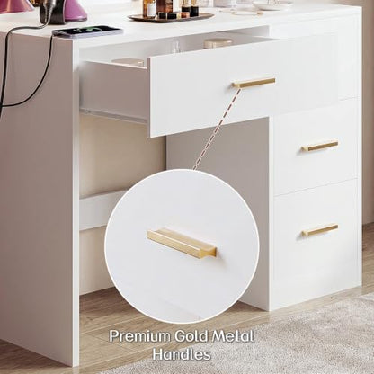 White Vanity Desk with Lighted Mirror and 4 Drawers, view 5