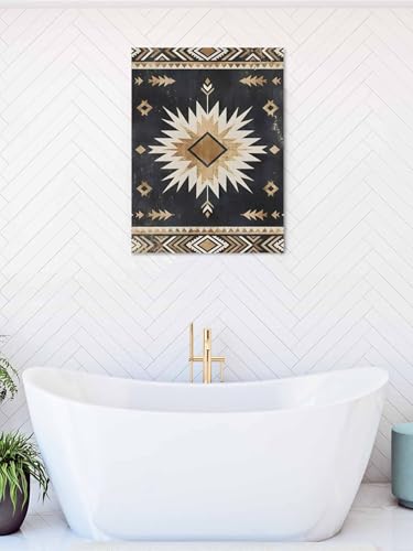 NuYeBiofx Tribal Southwestern Arrow Texture Canvas Wall Art Prints,30"x20" Framed Picture Artwork Retro Black Brown Sunburst Printed Canvas Oil Painting for Living Room Bedroom Office,Ready to Hang