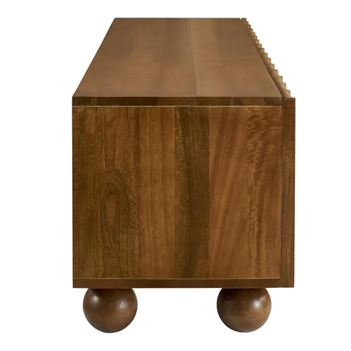 Sorren 71 Inch Scalloped TV Stand in Walnut – 4 Door Media Console Cabinet –, view 7