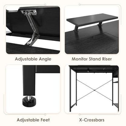 X-cosrack Drafting Table with Storage Shelves & Drawer, 43" Adjustable Art Desk with Monitor Stand for Home Office Computer, Tiltable Draft Drawing Table for Artist, Study, Writing Workstation, Black