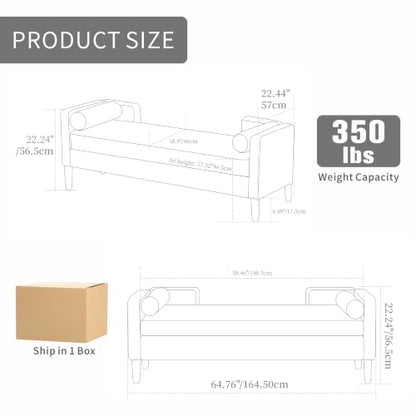 64.7" W Ottoman with Storage Bench for Bedroom End of Bed with Removable, view 3
