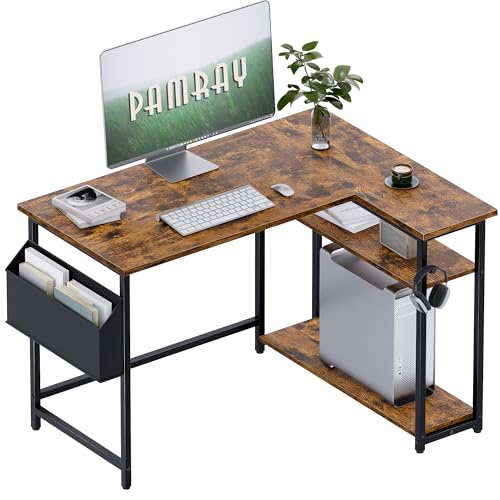 40 Inch L Shaped Computer Desk with Reversible Side Storage Shelves, view 2