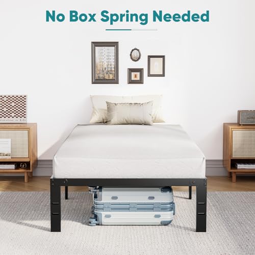 Black Metal Platform Bed Frame with Storage, Heavy Duty Slat Support, view 6