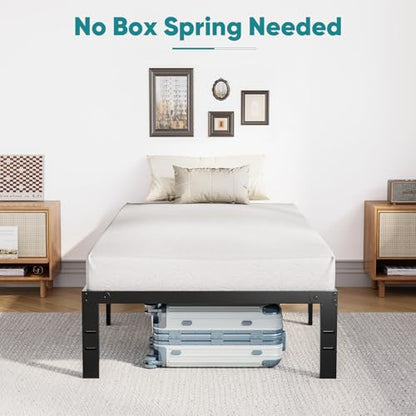 Black Metal Platform Bed Frame with Storage, Heavy Duty Slat Support, view 6