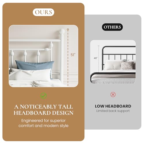 Metal Platform Bed Frame with Victorian Headboard and White Steel Slats, view 5
