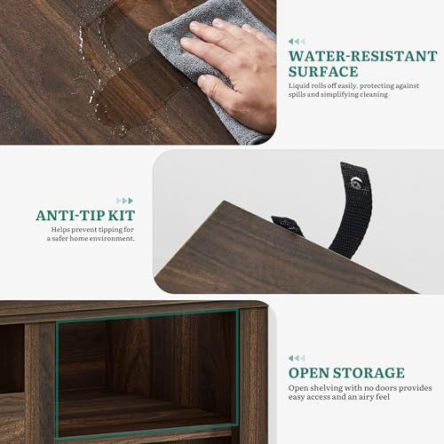 Farmhouse TV Stand with Adjustable Shelves & Open Storage, Walnut, view 6