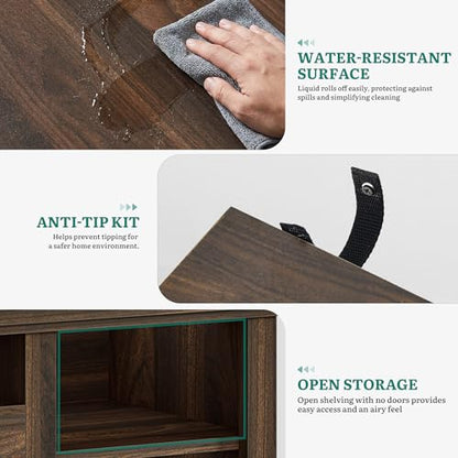 Farmhouse TV Stand with Adjustable Shelves & Open Storage, Walnut, view 6