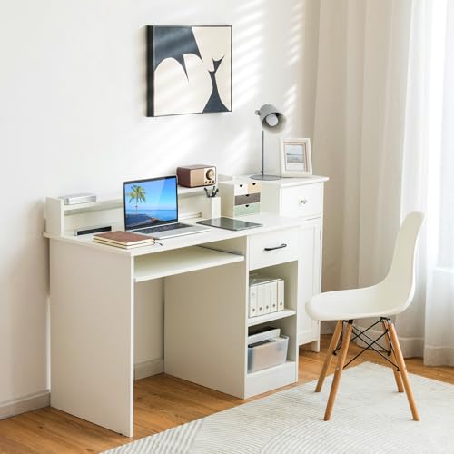 White Desk with Drawer & Keyboard Tray, view 3