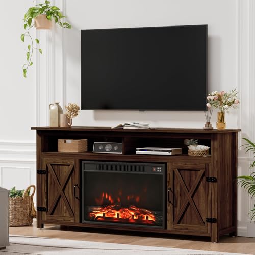 Farmhouse Fireplace TV Stand for TVs Up to 65 Inch Highboy Entertainment Center, view 5