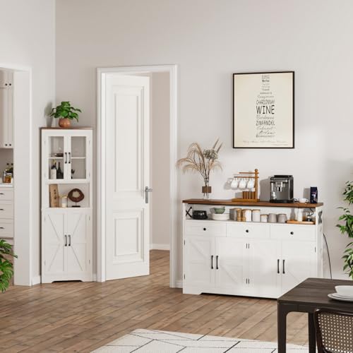 51" Farmhouse Buffet Sideboard Cabinet with Storage, White Kitchen Storage, view 4