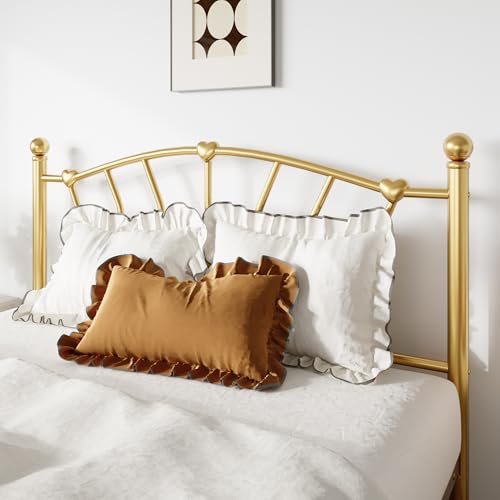 Full Size Metal Bed Frame, Heart-Shaped Design, Gold, view 6